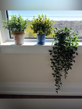 3 Decorative Potted Faux Plants - Green Foliage